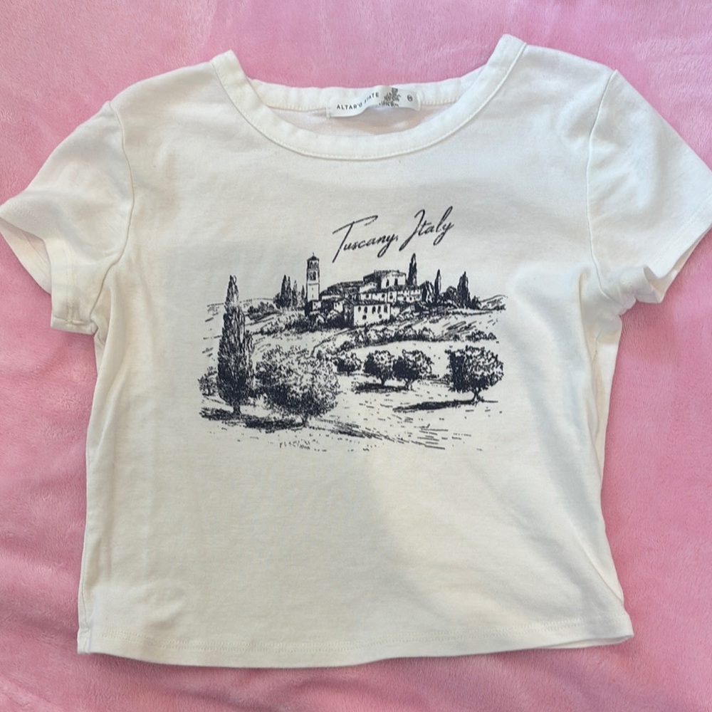 Altar'd State White Short Sleeve Tee with Scenic Print